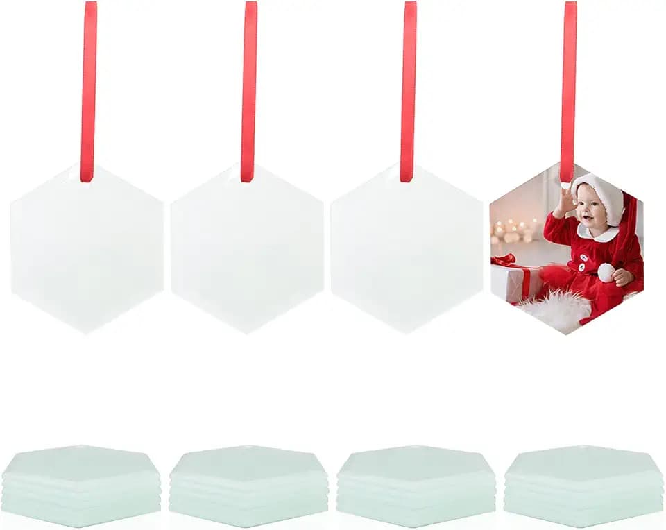 PYD Life 24 PCS Sublimation Blanks Ornament Glass Frosted 3" Hexagon