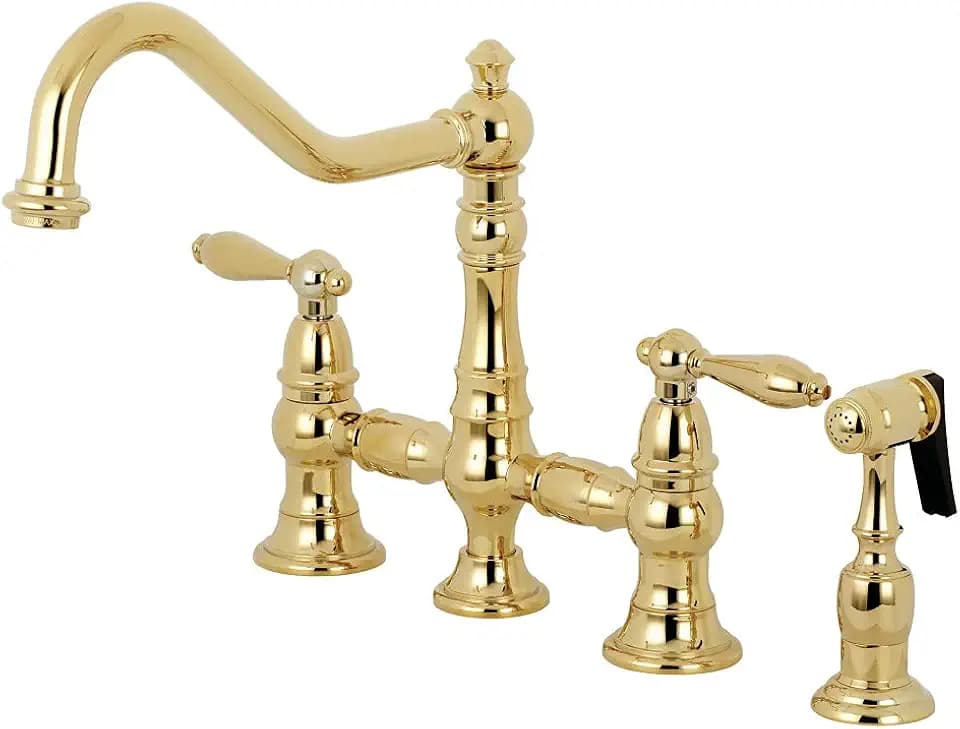Kingston KS3272ALBS Bridge Kitchen Faucet with Brass Sprayer,Polished Brass
