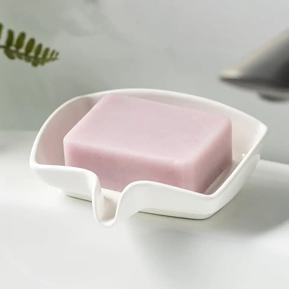 Zoeeker Soap Dish with Waterfall Design, Ceramic Soap Holder for Countertop