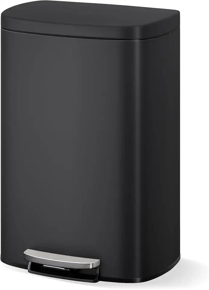 GarveeHome Stainless Steel Kitchen Trash Can, 13 Gal / 50 L Step-On Garbage Bin with Soft Close Lid, Large Rustproof Metal Trash Can for Kitchen, Black