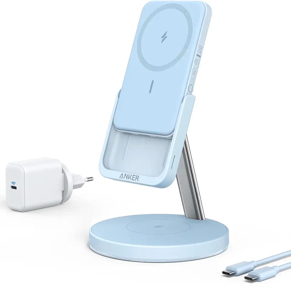 Anker 633 Magnetisches Kabelloses Ladegerät (MagGo), 2-in-1 Kabellose Ladestation, Abnehmbares Ladegerät, Nur geeignet für iPhone 14/14 Pro/14 Pro Max/13/13 Pro Max/12 und AirPods Pro 2(Wolkengrau)
