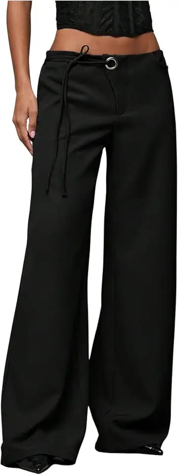 GORGLITTER Women's Low Rise Going Out Dress Pants Wide Leg Trousers Slacks