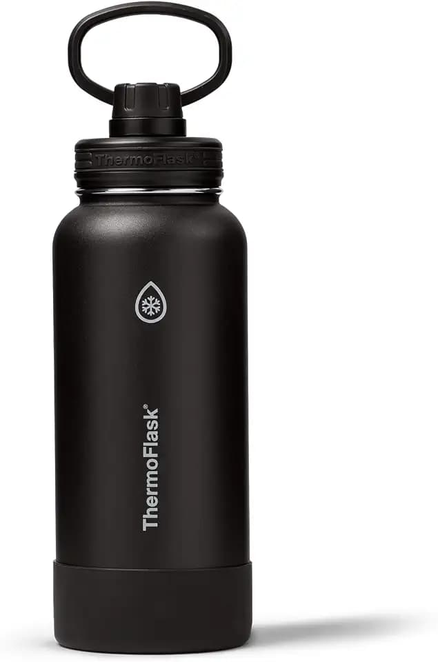 ThermoFlask Insulated Water Bottle with Spout Lid (32 oz, Black) - Leakproof, Stainless Steel Water Bottle for Cold & Hot Drinks, Travel & Daily Hydration