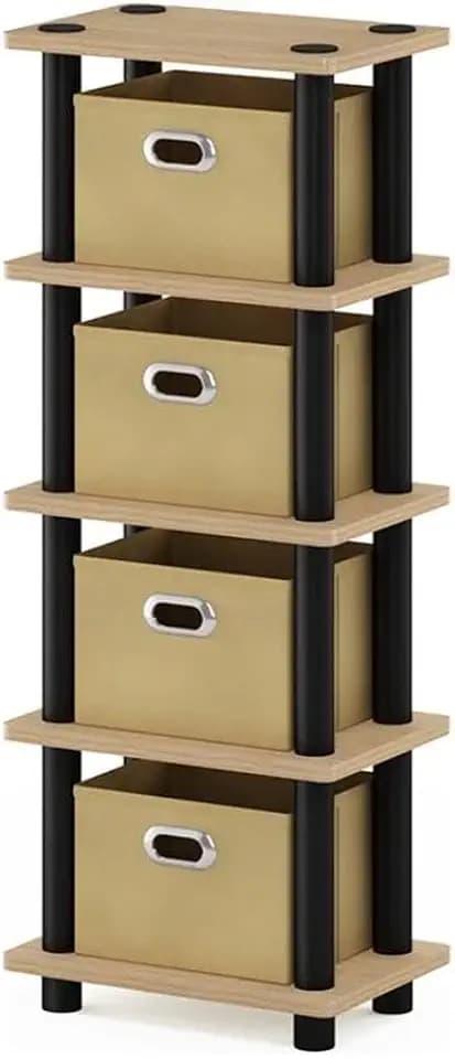 Furinno Turn-N-Tube Toolless 4-Tier Storage Shelves, Oak