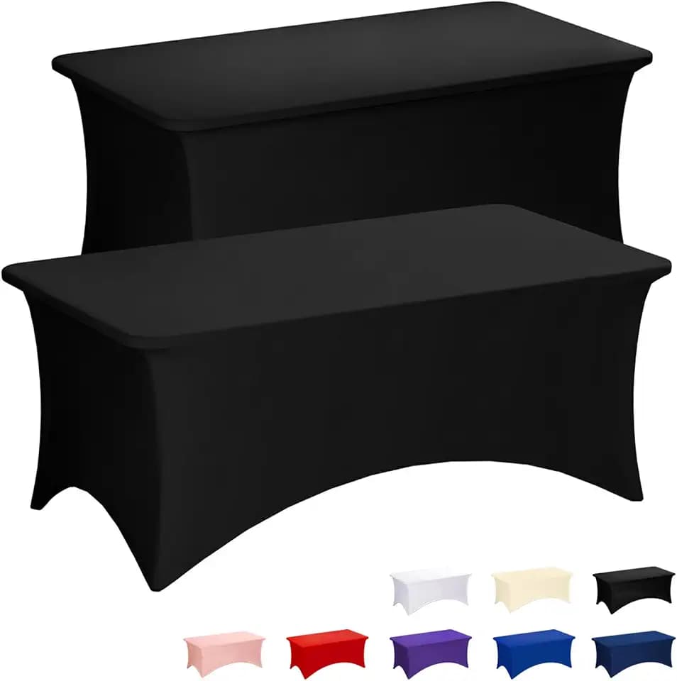 Fixwal 2 Pack 8FT Black Tablecloth Rectangle Spandex Fitted Table Cover