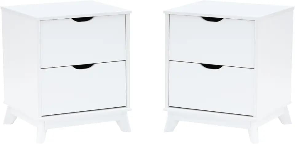 Powell Fordham White Solid Pine Wood Set of 2 Two Drawer Nightstands