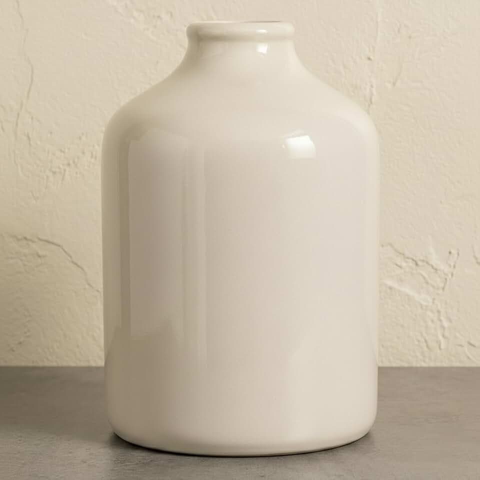 Sunddo Beige Ceramic Vase, 8 Inch