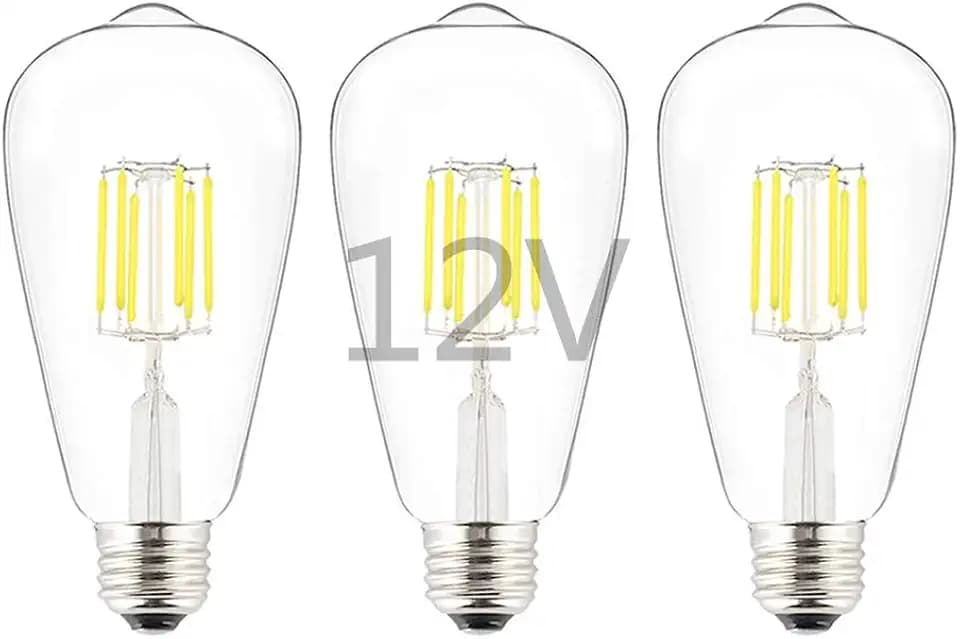 ST21/ST64 LED Bulb, 12Volts Low Voltage Power Input, 6W 600Lm, Dimmable with 12V DC Dimmer, Natural White Daylight(4000K), 60W Incandescent Equivalent, for 12V AC/ 12-24V DC Grid, 3-Pack