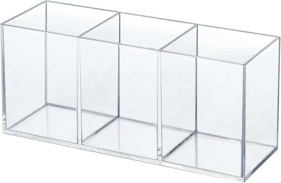 elysolpluv Clear Acrylic Silverware & Pen Organizer Caddy, Transparent Plastic Silverware Holder, Perfect for Office, Bedroom, and Bathroom Storage