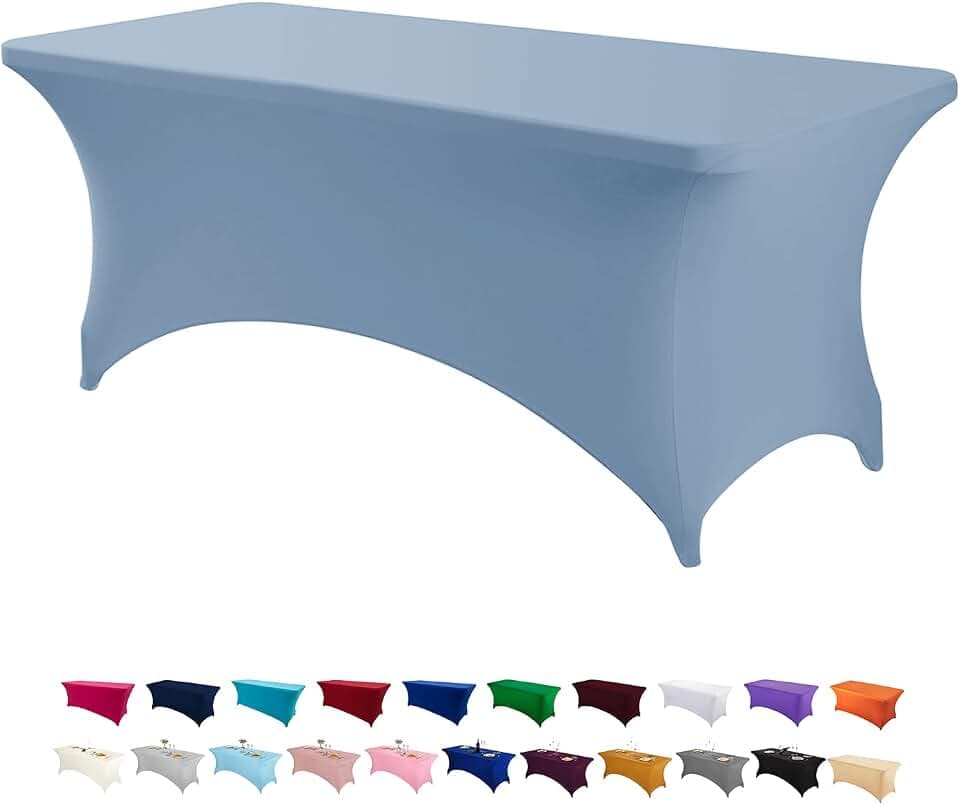 Peomeise 6FT Spandex Table Cover Rectangular Stretch Spandex Tablecloth (Dusty Blue,6FT)