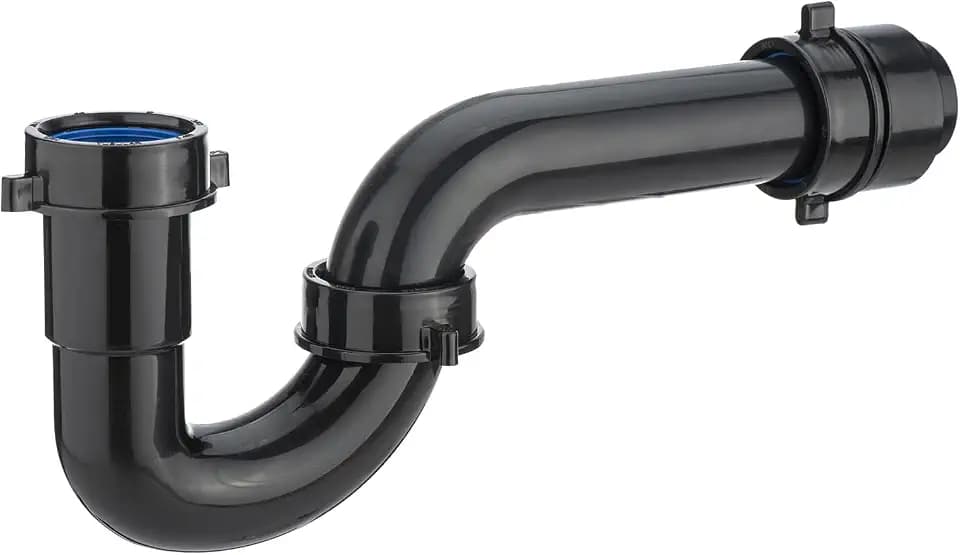 (1 Pack) Yariwiz Black P Trap 1 1/2 Inch for Bathroom Kitchen Sink Drain Pipe Tubular Kit with Black Threaded Adapter and Blue TPE Washer KSD-001B