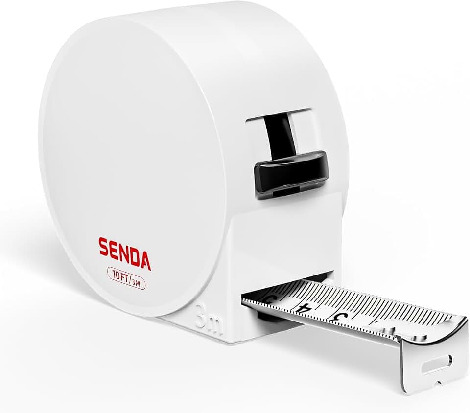 SENDA Tape Measure 10FT/3M, Compact Small Measuring Tape, Black & White Faceted Ruler Tape, Easy-to-Read Metric/Inch Measurements for Home, Office & DIY Crafts Use(White)