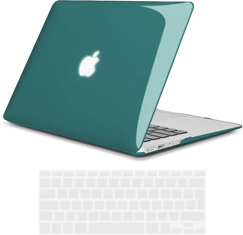 TECOOL Hülle für MacBook Air 13 Zoll 2017-2010 A1466 A1369, Ultradünne Schutzhülle Hartschale Case u. EU Tastaturschutz, Nicht kompatibel mit neuen MacBook Air 2023-2018, Kristall Tiefblaugrün