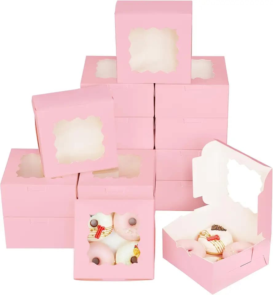 Bakepacker Pink 30-Packs Bakery Boxes with Window 6x6x3 inches