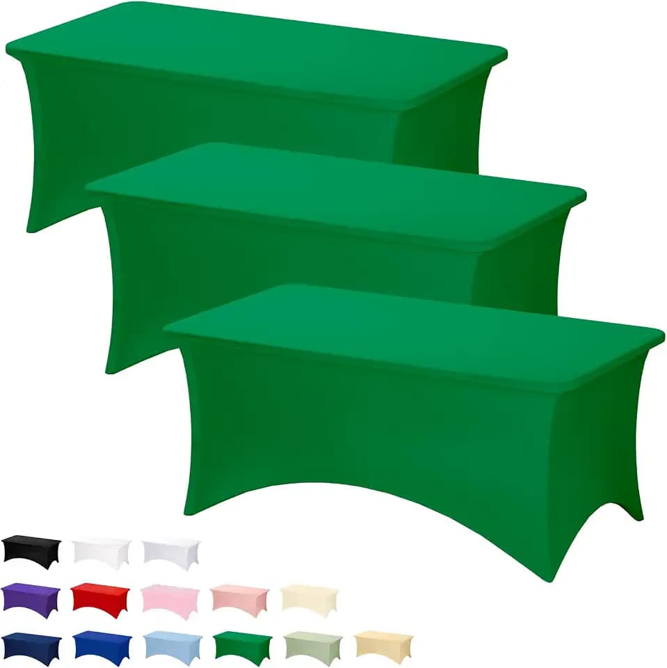 Fixwal 3 Pack 6FT Green Tablecloth Rectangle Spandex Fitted Table Cover