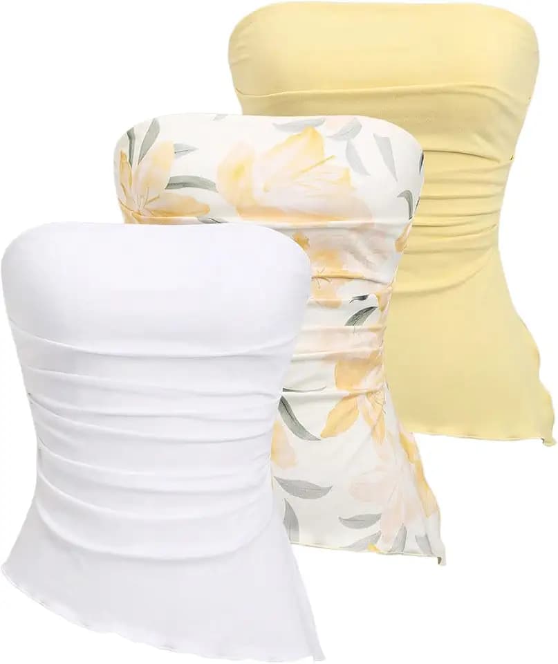 WDIRARA Women's 3 Pack Leopard Print Ruched Strapless Tube Top Bandeau Tops