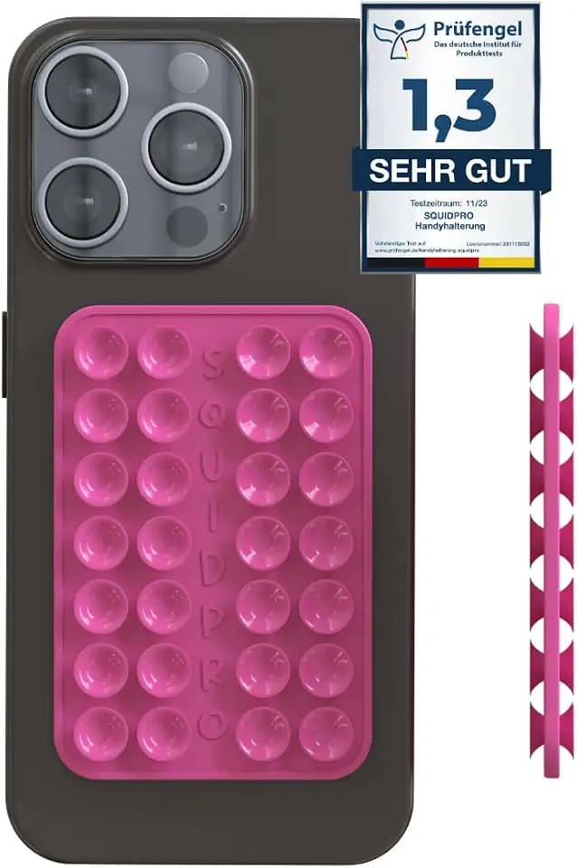 ECO - Saugnapf Handyhalterung, doppelseitig, abnehmbar, freihändig, rutschfest, starker Halt für Kurze Selfies und Videos, kompatibel mit iPhone und Android, 6 x 9 cm (Barbie Pink)
