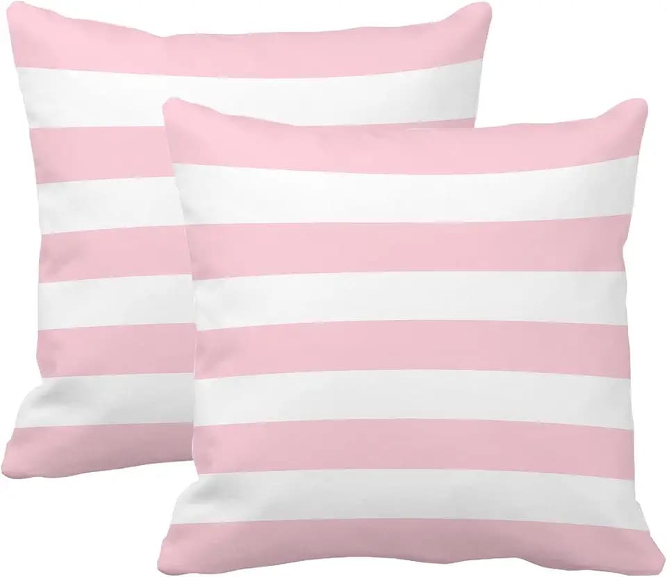Leaveland Pink and White Stripe Set of 2 20x20 Inch Cotton Polyester Square Throw Pillow Cover Decorative Soft Cushion Case Fall Autumn Winter Christmas Home Decor Sofa Standard Size Accent Pillowcase