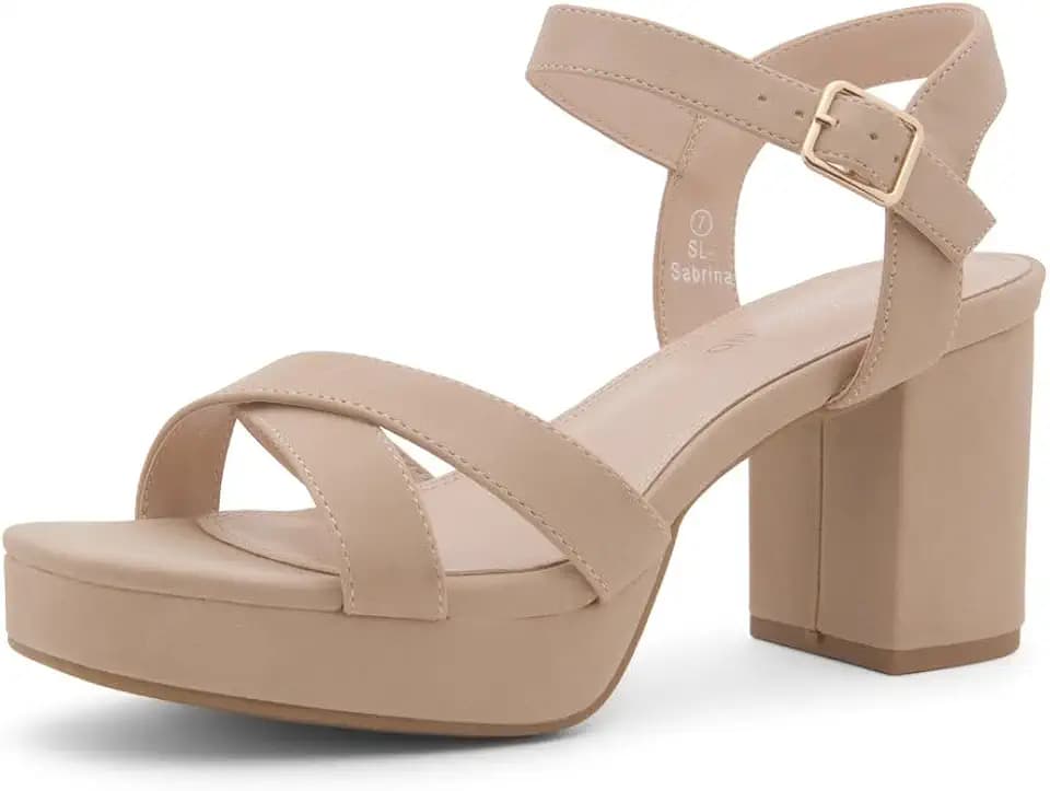 Shoe Land Platform Heels for Women – 3 Inch Chunky Block Heeled Sandals, Square Open Toe, Ankle Strap Dressy Strappy High Heels for Wedding, Party & Evening Events