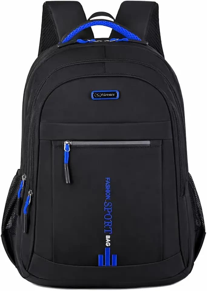 Fashion Sport Backpack, Black with Blue Accents, Multi-Pocket