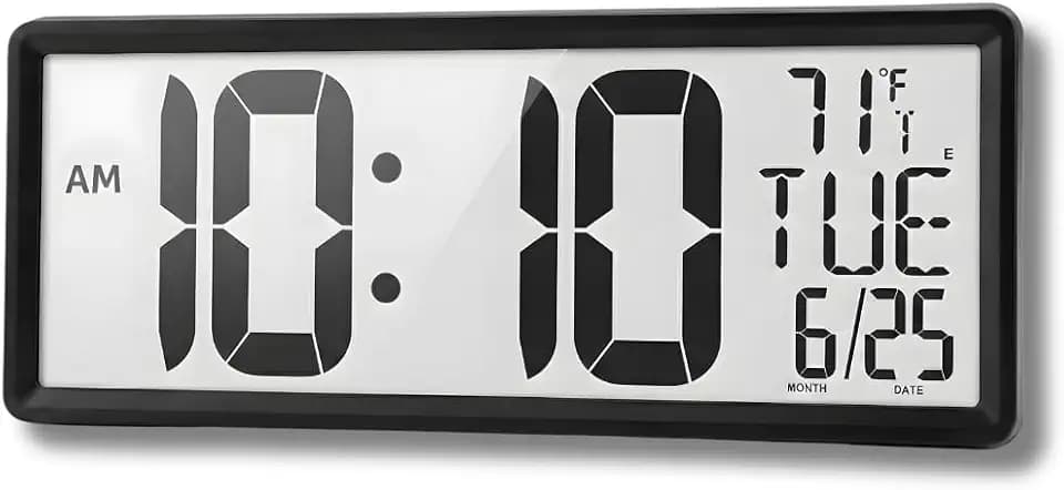Wall Clock – 14" Atomic Digital Wall Clock with Extra-Large 4.5" Time Display | Battery Operated, Radio Controlled with Automatic Daylight Saving Time | Temperature, Date & Dual Alarms