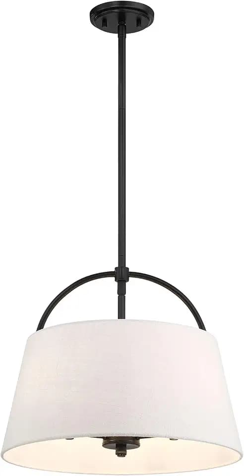 Minka Lavery 5395-66A Headington Linen Fabric Pendant Light, 3-Light 180 Total Watts, 15" H x 18" W, Coal Black