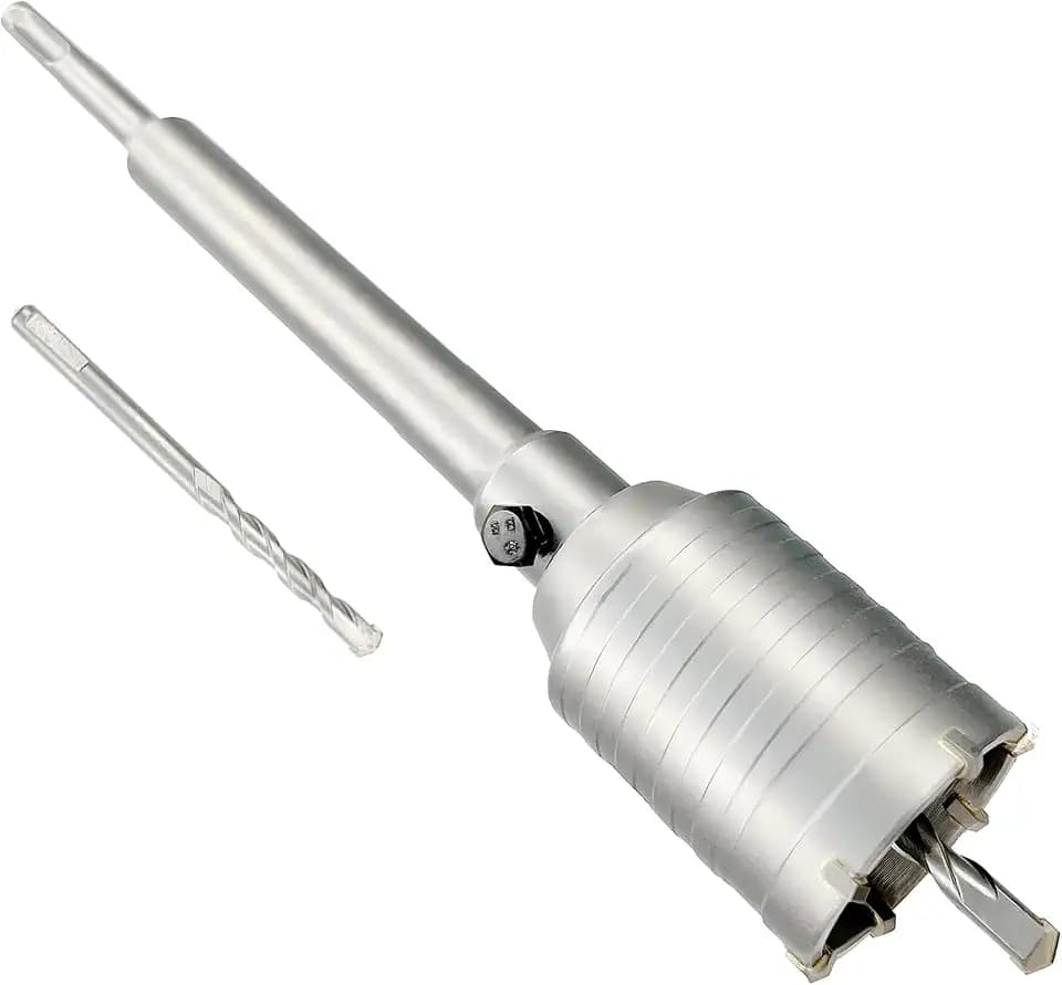 2-1/8" Concrete Hole Saw, 55mm Tungsten Steel Core Bit for Cinder Block, Brick, Rock, Plank Walls for Pipes or mini Split Lines, with SDS Plus Shank and 2 Center Positioning Drill Bits.