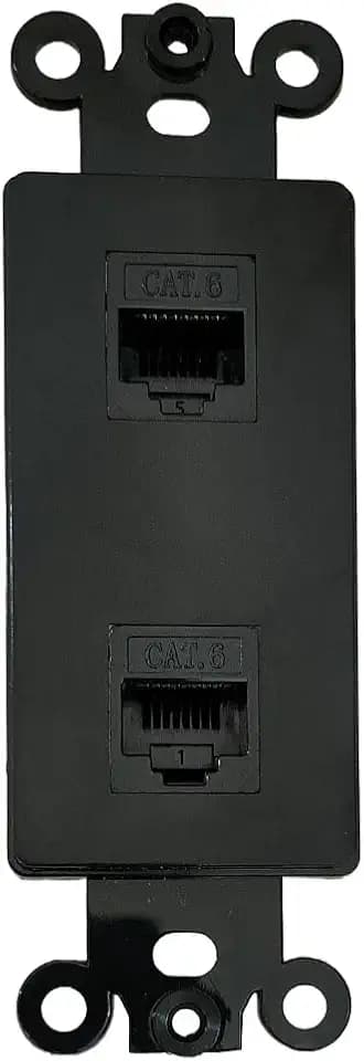 2 Port CAT6 Ethernet Insert Wall Plate Black - CAT 6 RJ45 Network Keystone Insert Cover Plate for Midsize/Oversize Wallplate