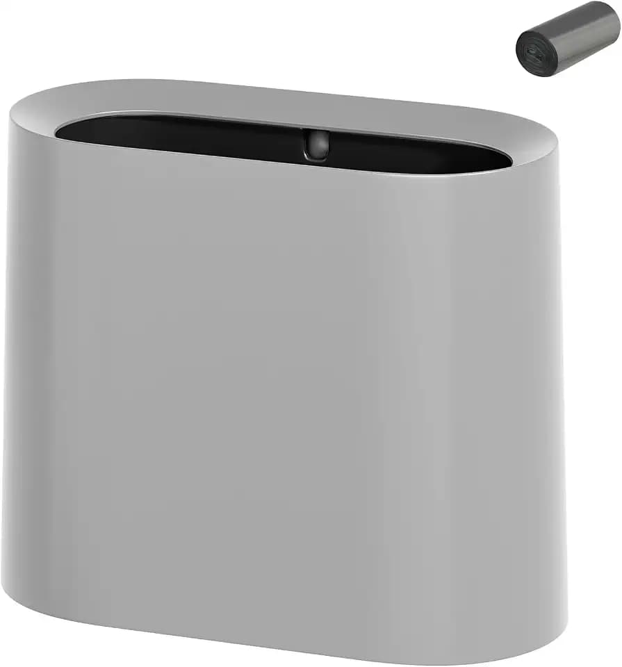 SUBEKYU 2.3 Gal Bathroom Trash Can,Small Garbage Can for Kitchen,Grey
