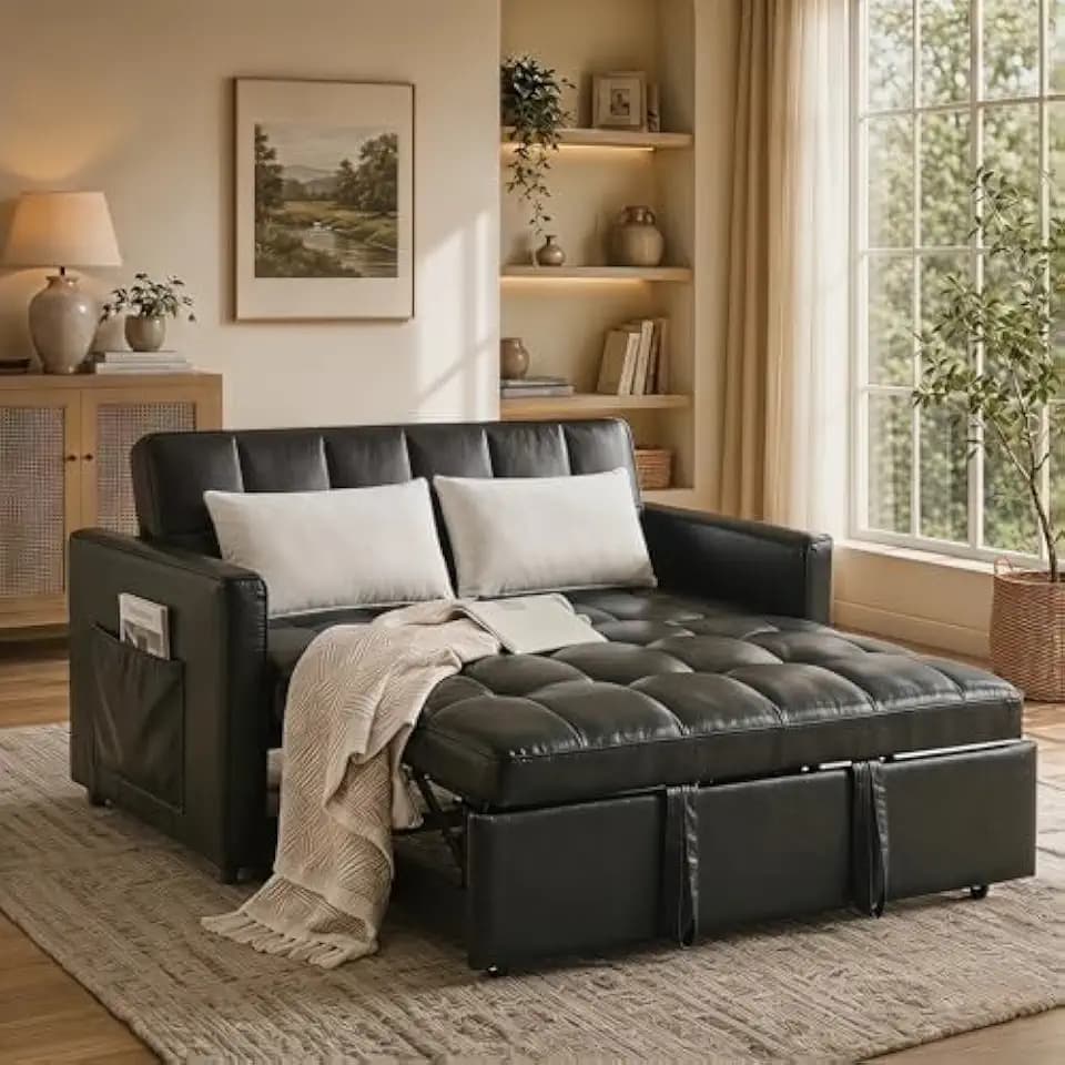 NicBex Leather Sleeper Sofa Bed with Adjustable Backrest & Pockets, Gray