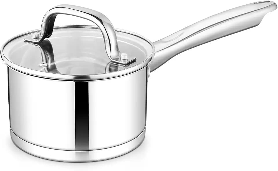 TeamFar 1 qt Saucepan, Stainless Steel Small Sauce Milk Pan with Lid