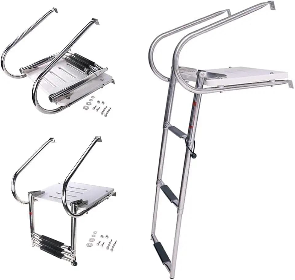 Boat Universal Swim ABS Platform Under Mount Telescopic Ladder with 2 Handrails, 3 Step in/Outboard