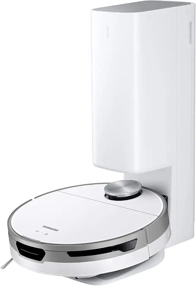 SAMSUNG Jet Bot+ Robot Vacuum Cleaner w/ Clean Station, Automatic Emptying, Precision Cleaning, 5-Layer Filter, Intelligent Power Control for Hardwood Floors, Carpets, Area Rugs, VR30T85513W/AA, White