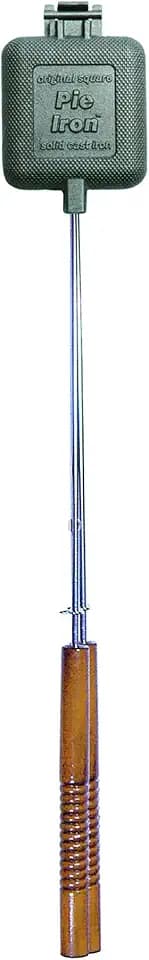 ROME Square Cast Iron Pie Iron Sandwich Cooker For Campfire Fire Pit and BBQ Use, Original Iconic Design, 28" Long With Steel Rods and Wood Handles #1705