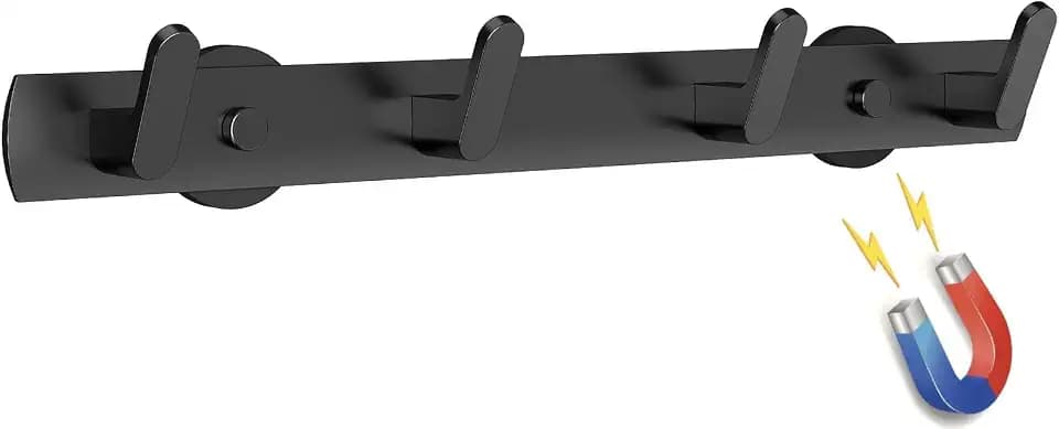 Strong Magnetic Coat Hooks-4 Hooks Matte Black Magnetic Hanger Holder-Heavy Duty Magnetic Rack for Hanging Coat, Bag, Helmet, Backpack (4 Hooks)