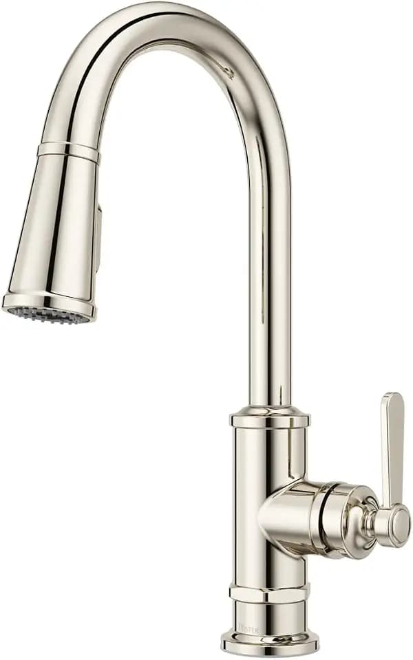 Pfister, GT529-TDD, Port Haven 1.8 GPM Deck Mounted Pull Down Kitchen Faucet, Polished Nickel