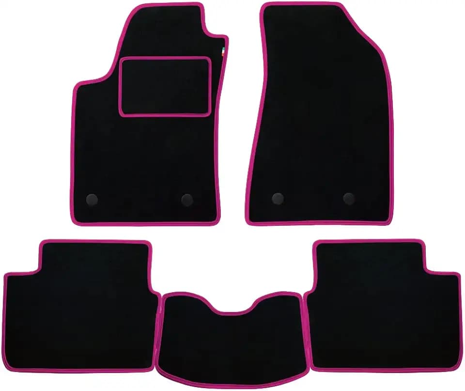 Fußmatten Set für Mitsubishi Space Star ab Baujahr 2013 aus hochwertigem Teppich mit schwarzem Fersenpolster und Fuchsia