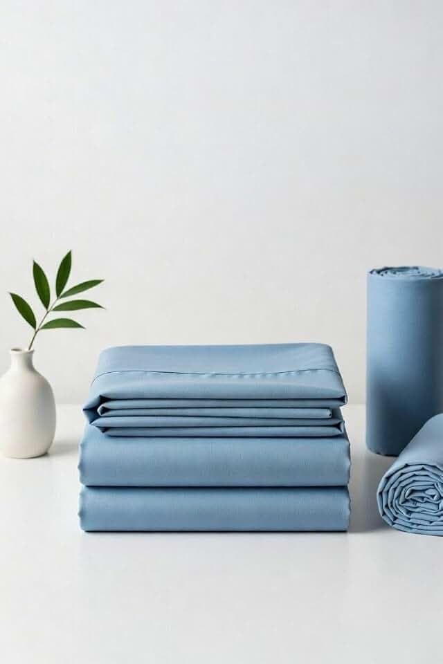 Luxury Collection Twin Sheet Set – 100% Organic Cotton, 3-Piece, Deep Pocket 14", Sateen, Soft & Breathable – 1 Fitted (39×76×14), 1 Flat (66×102), 1 Pillowcase (20×30) (Blue)
