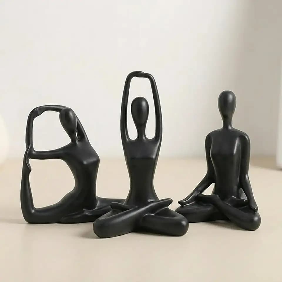 Meditation Yoga Statues 3pcs, Resin Zen Yoga Figurines for Bookself, Home Decor, Gifts (Black)