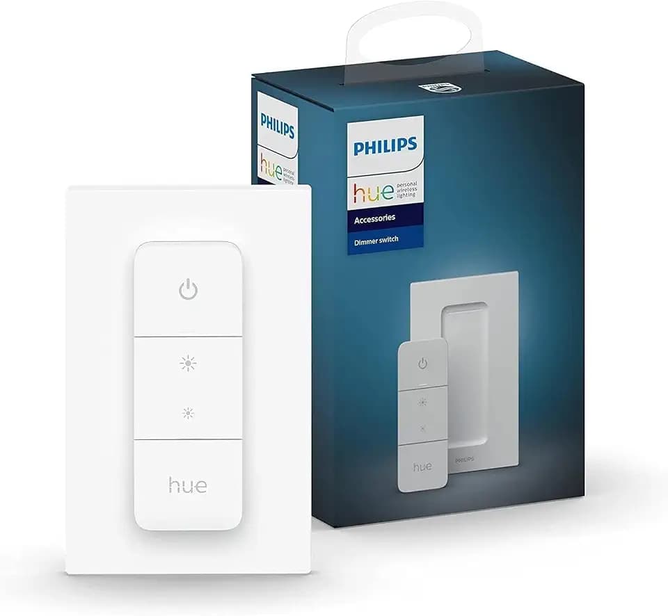 Philips Hue Dimmschalter für Hue Lichtsysteme, Smarter Dimmer zur Steuerung von Leuchten und Lichtszenen, kabelloser Lichtschalter ohne Installation, weiß