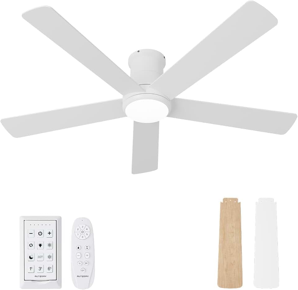 52 Inch Ceiling Fans with Lights and Remote, White
