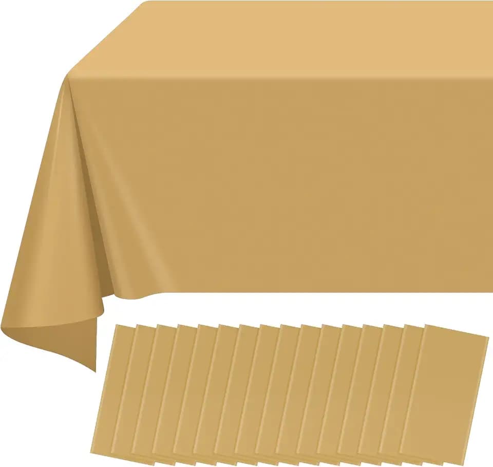 16 Pack Gold Plastic Tablecloth for Rectangle Tables, Premium Decorative Gold Disposable Table Cloths for Parties, Bulk Rectangle Party Table Cover for Birthday, Wedding, Anniversary, 54 x 108 Inch