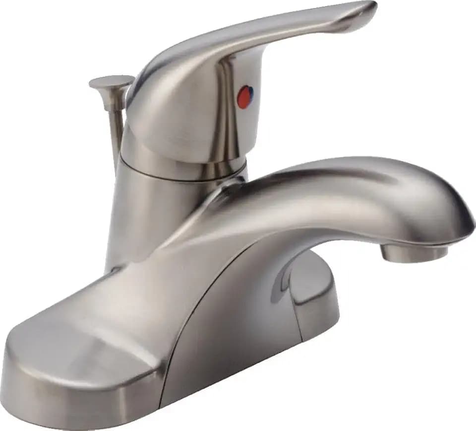 Delta Faucet Foundations Centerset Bathroom Faucet, Brushed Nickel 1-Handle Bathroom Faucet, Delta Bathroom Sink Faucet, Metal Push-Pop Drain Assembly, Stainless B510LF-SS
