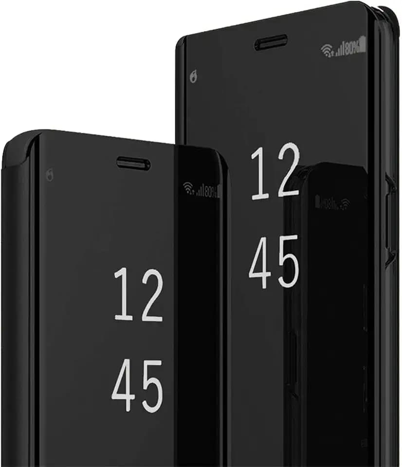 für Samsung A55 Hülle Clear View Spiegel Handyhülle für Samsung Galaxy A55 Flip Case Handytasche Schutzhülle Leder Klappbar Hard PC Stoßfest Cover Ständer Klapphülle A55 5G Hüllen (Schwarz)