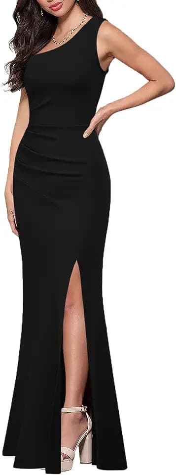 MUSHARE Women's One Shoulder Sleeveless Bodycon Mermaid high Split Cocktail Long Formal Dress