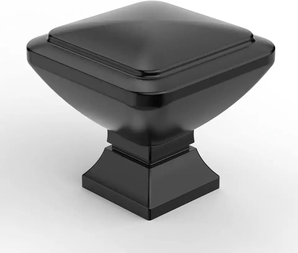 9BUILD 10 Pack Matte Black Cabinet Knobs,Solid Square Drawer Pulls