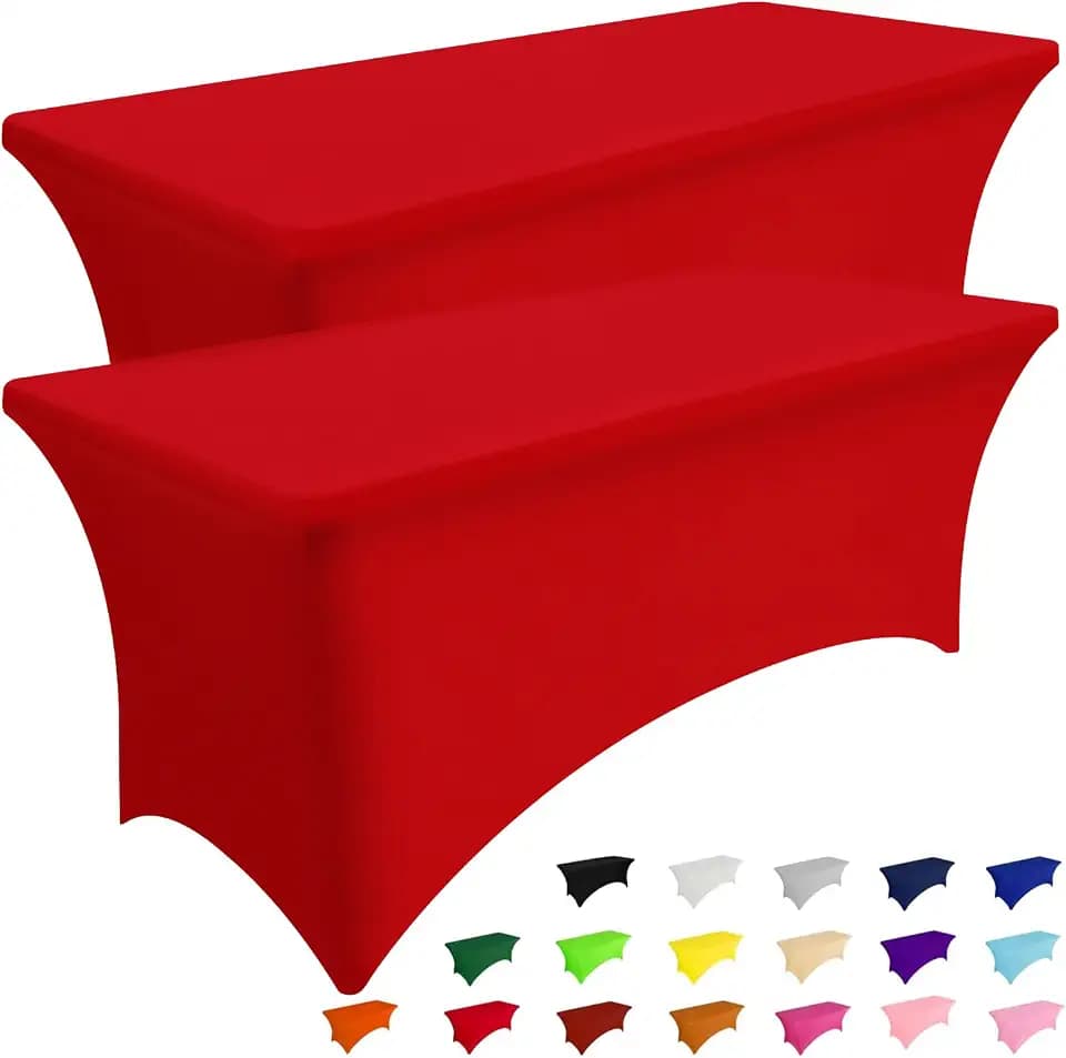 Smiry 2 Pack Spandex Table Cloth 8FT, Elastic Fitted Red Tablecloth