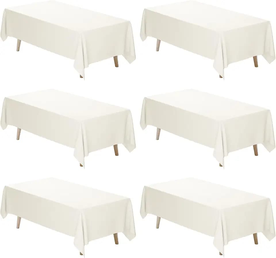 Fixwal 6 Pack 70 x 120 Inch Tablecloths Rectangle Ivory Table Cover