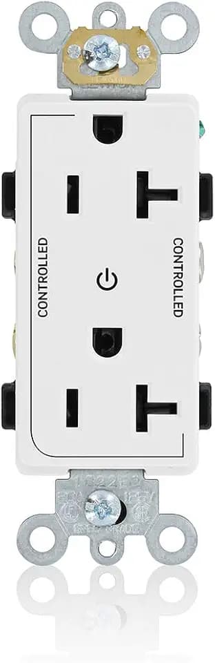 Leviton Decora Plus Duplex Receptacle Outlet, Heavy-Duty Industrial Specification Grade, Two Outlets Marked "Controlled", 20 Amp, 125 Volt, NEMA 5-20R, 2-Pole, 3-Wire, Self-Grounding, White