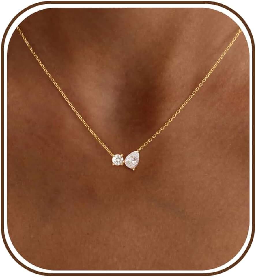 Gold Necklace For Women,Dainty Rhinestone Choker Necklace 14K Gold Plated Cubic Zirconia Pendant Necklaces Trendy Waterproof Statement Necklaces Fashion Womens Homecoming Jewelry